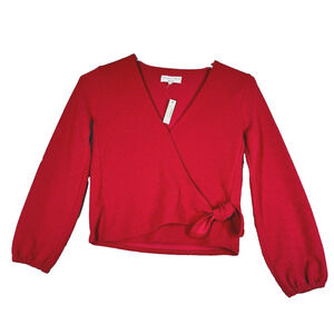 Madewell Shirt Womens XS Red Crepe Wrap Blouse Bow Feminine‎ Fairy Casual Preppy